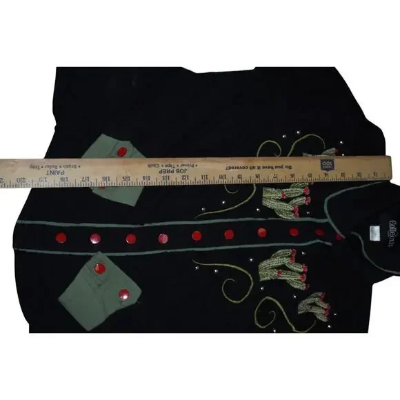 Collectif London Western Cactus Embroidered Shirt Black Red Buttons Size S UK 10 - Picture 11 of 12